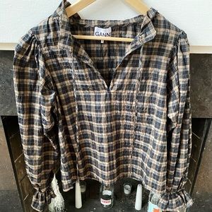 Ganni plaid tie top